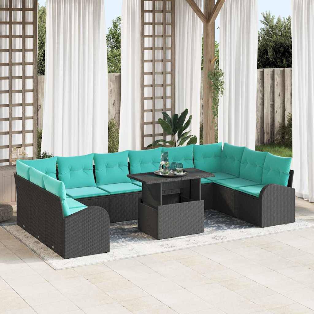 vidaXL Havesofa Sæt 11 stk. Sort Poly rattan