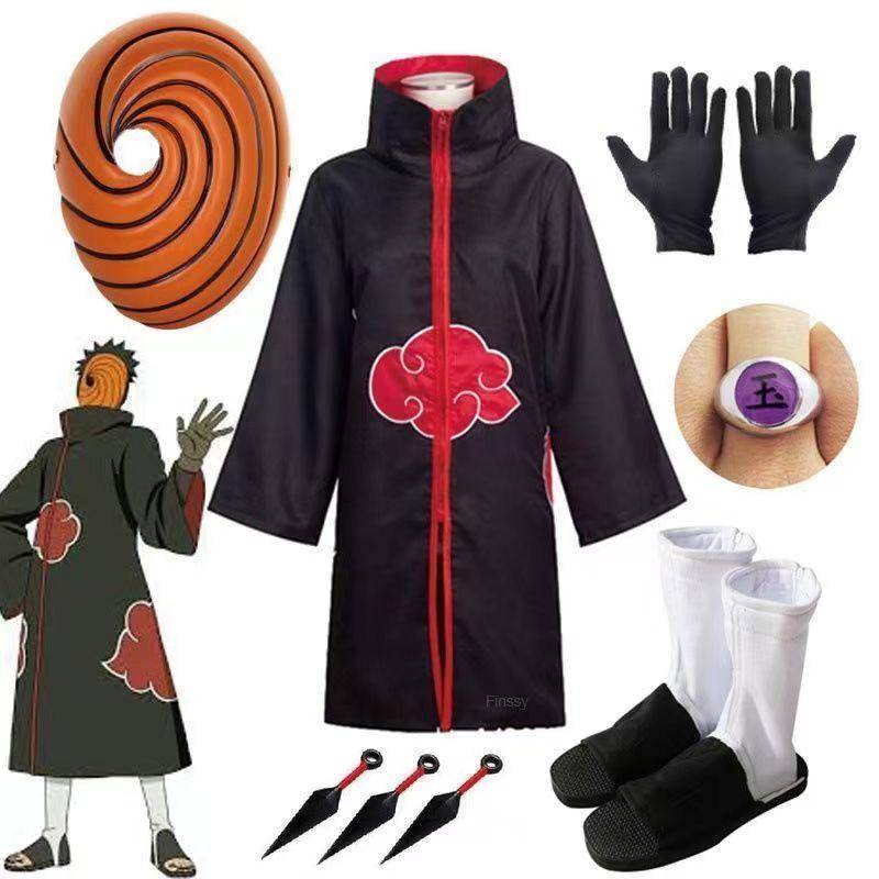 Anime Obito Cosplay-dräkt för pojkar Obito-mask Karneval Halloween-kostym Barn Vuxen Lämplig längd 135cm-185cm 135cm