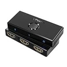 HDMI Switch 4K 60Hz, PORTTA Bi-Directional HDMI Splitter 1 in 2 Out, HDMI 2.0 Switcher 2 in 1 Out hubb Stöd HDR HDCP2.3 3D för Blu-ray HDTV Monitor -Svart