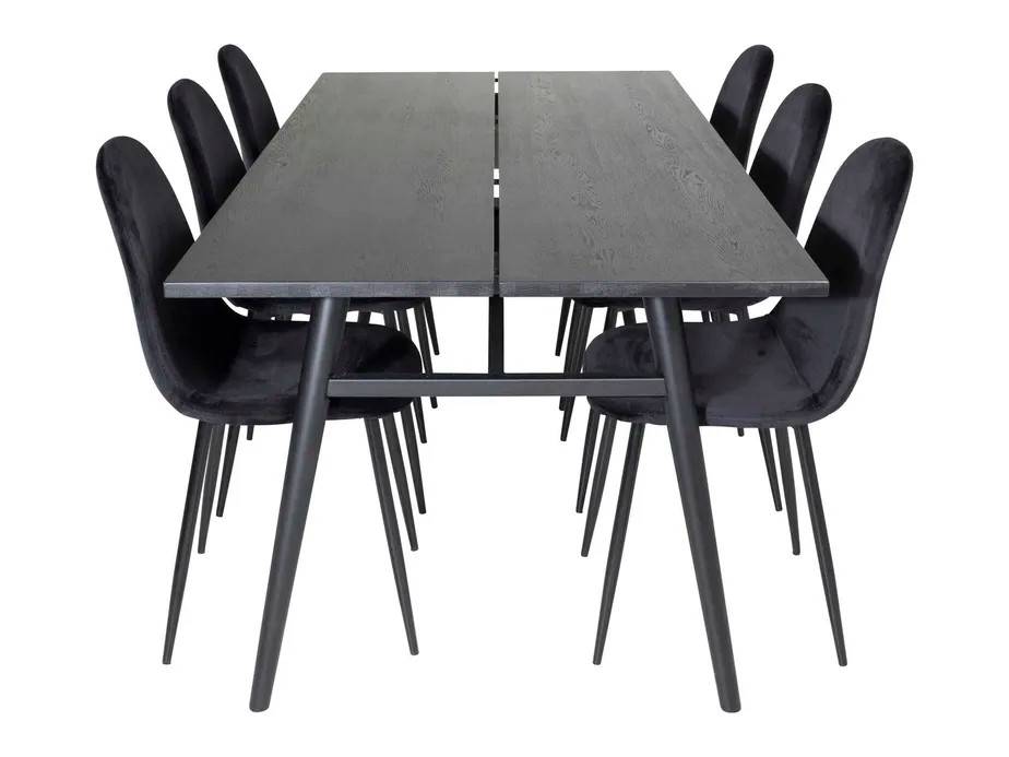 Venture Design Sleek & Polar matgrupp Svart/svart 6 st stolar & bord 195 x 95 cm