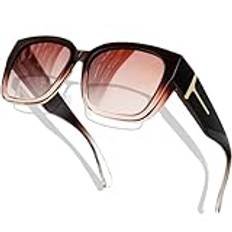 KANASTAL Stor Fyrkantig TR90 Solglasögon Över Glasögon Dam Herr Polariserade, Brun Ram Brun UV400 Fit over Sunglasses for Women, Solglasögon Ovanpå Glasögon, Sunglasses Over Glasses Men for Körning