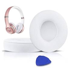 För Beats Solo 2 & Solo 3 Trådlösa On-Ear Hörlurar Öronpackor Kuddar Ersättning, Öron Pads Med Mjukt Protein Läder, Tillförd Tjocklek White