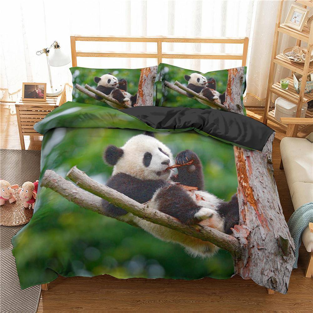 Panda påslakanset Söt djurmönster med två sängar för pojkar, flickor, mikrofiber, vild jätte panda i king size täcke US Twin(172x218cm)