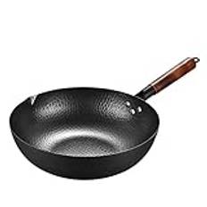 Kolstål wok omrörningsstekpannor kök kökskrig för elektrisk induktion och gasspisar platt botten wok (D 32 cm)