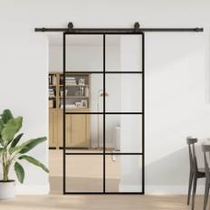 Skjutdörr med beslag svart 102,5x205 cm ESG-glas