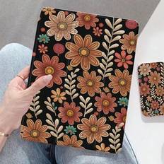 1 st. fodral för surfplatta med kaffefärgat prästkragemönster och lövmönster, kompatibel med iPad 10.2", iPad Pro 2021/2020 / iPad (A16) 11", 11:e gen - Multifärgad (Multi-size)
