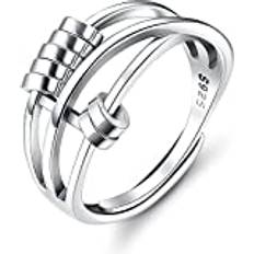 MILACOLATO 925 sterling silver ångestring för kvinnor män fidget fred ringar för ångest stressavlastare spinner ring retro justerbara band ringar ångestlindring snurrande ring, Sterlingsilver