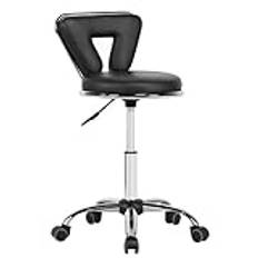 Yaheetech Rullpall med ryggstöd, justerbar höjd 46,5–61 cm vridbar pall med hjul 360° vridbar kontorspall, arbetspall för bar/salong/läkarpraktik/verkstad