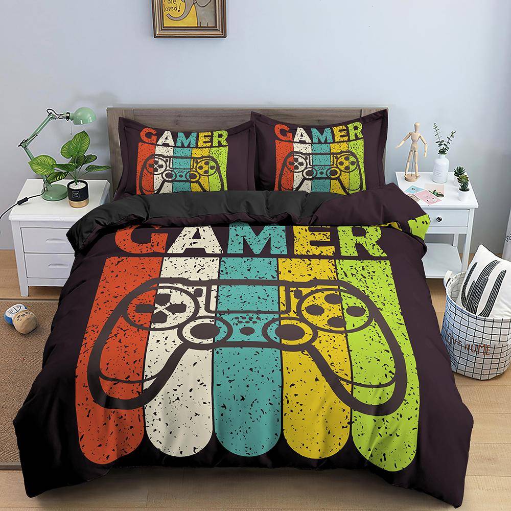 Spel Påslakanset 3D Spelkontroll Täcke Överdrag För Barn Pojkar Gamer Videospel Polyester Quilt Överdrag Barn Sängkläder Set King Size EU single(135x200cm)