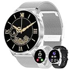JUBUNRER Smartwatch för Kvinnor Män Telefon 1,34" HD-Pekskärm Fitness Klocka Rund Vattentät Stegräknare Pulsmätare Sömnspårare Menstruationscykel Gåvor Android IOS [3 Armband]