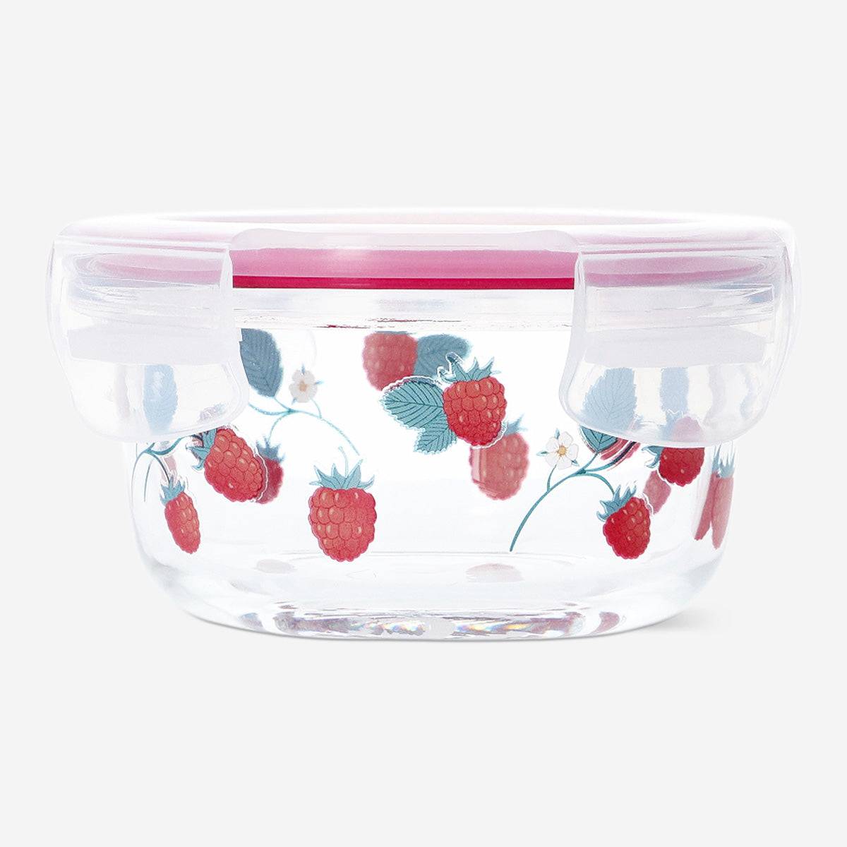 Round food container with raspberry print - 12 cm
