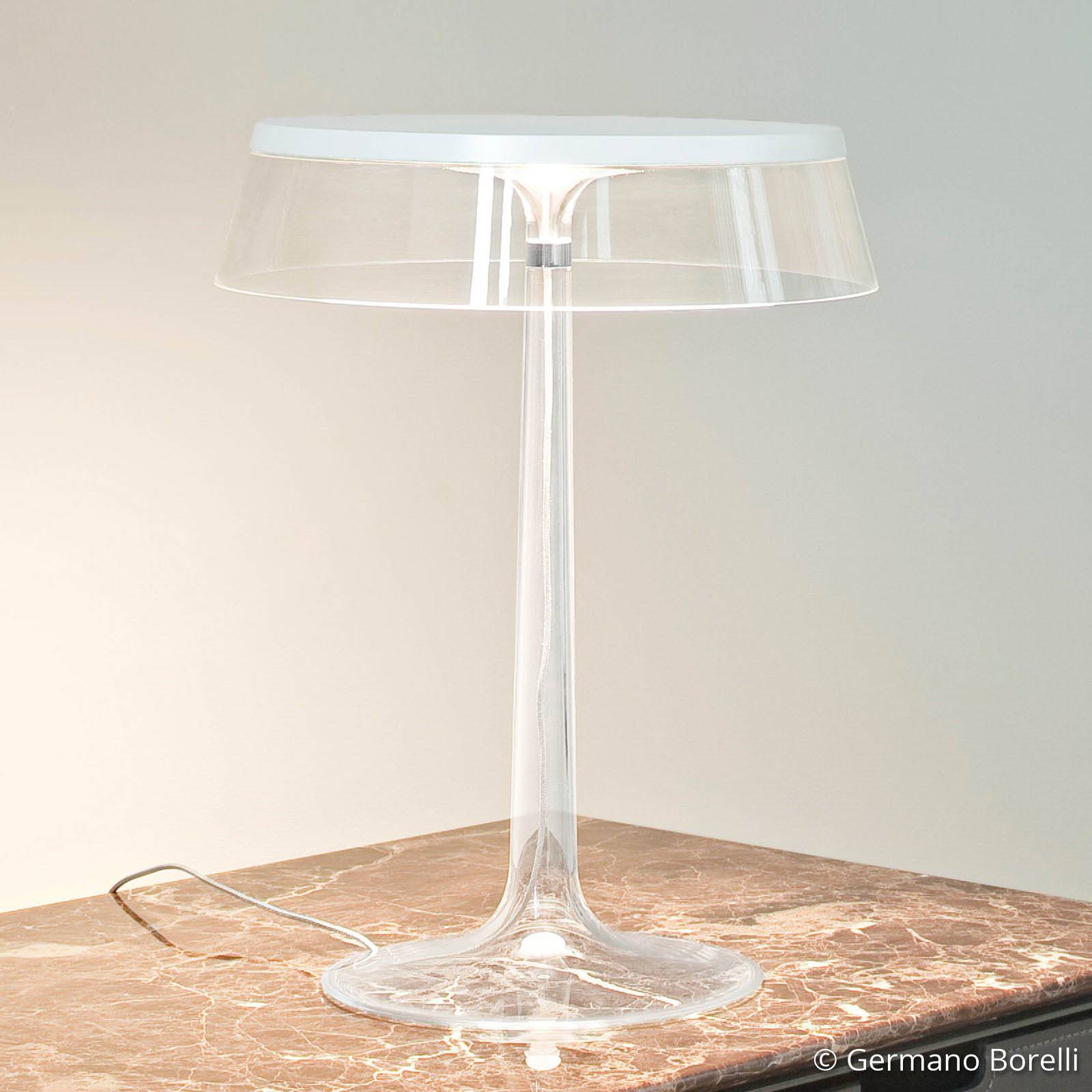 FLOS Design bordslampa Bon Jour, dimbar, Genomskinlig / transpare, Hall, Syntetmaterial, Design, Bordslampa