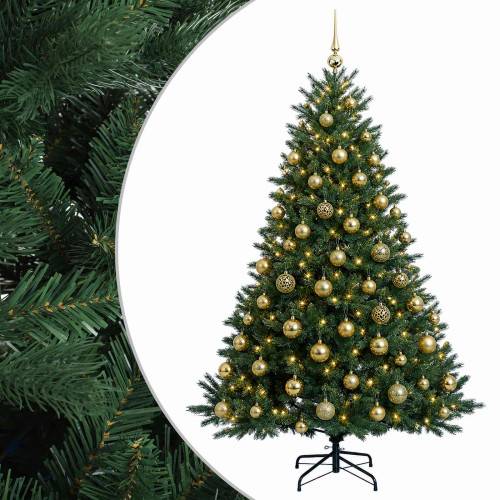 Konstgjord julgran med julkulor 210 cm 300 LED-lampor Varmvit
