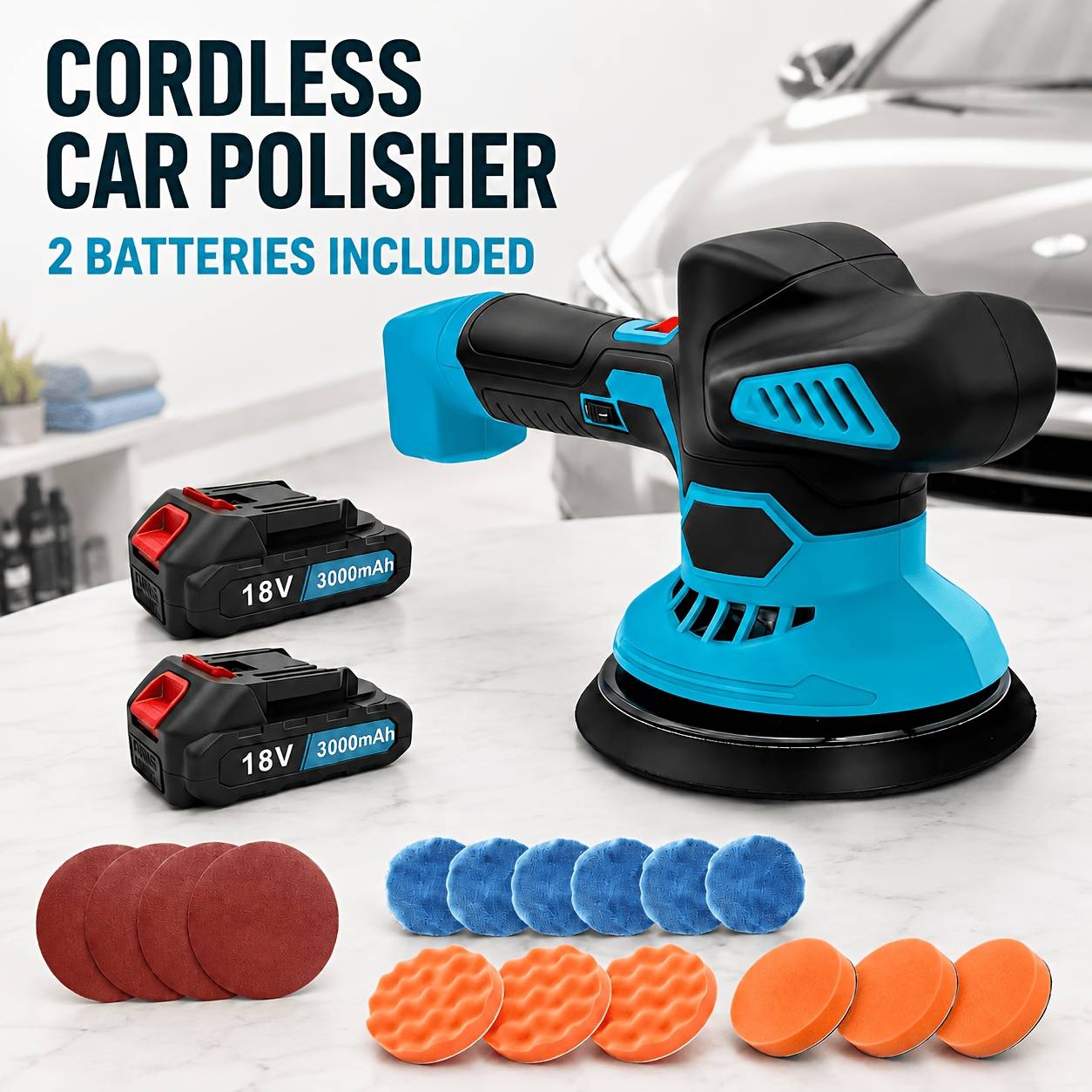 400w 2 Battery Cordless Buffer Polisher, 6 Inch Rotary Car Buffer Polisher With 2pcs 18v Batteries, Extra 17pcs Accessories, 6 Variable Speed For Polishing Waxing (2 Batteries Or No Battery)