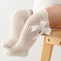 1 par Baby Girls Elegant Mesh bomull mid-calf strumpor, sommar - Vitt (0-6M,6-12M,1-3Y,4-6Y,7-9Y)