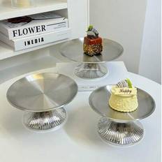 1 st tårtfat i rostfritt stål med elegant bas, dessertfat, multifunktionell fruktfat, lämplig för matbordsdekoration, serveringsfat för hem och kök, f - Silver (L,M,S,S+M+L-1 set)