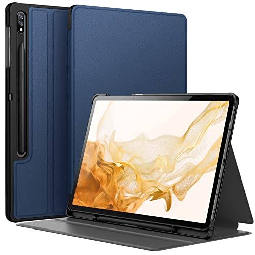 JETech Fodral för Samsung Galaxy Tab S8 Plus 2022 / S7 FE 2021 / S7 Plus 2020 12,4 Tums med S Pen Pennhållare, Smal Folio Stativ Skyddande Tablet Skal Case, Flera Betraktningsvinklar (Marin)