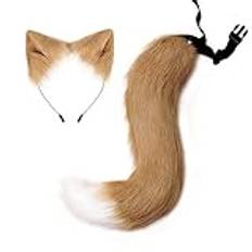 LICHENGTAI Räv cosplay set karneval kostym för barn vuxna, räv öron cosplay set räv öron pannband rävsvans för barn vuxna karneval halloween fest, kaki