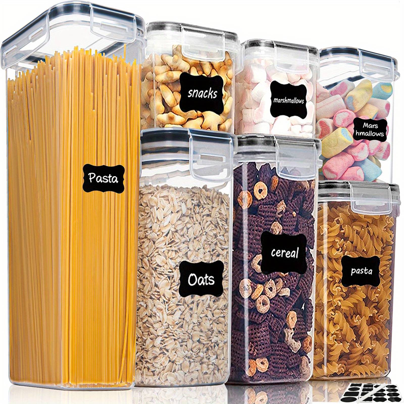 TEMU 7pcs Airtight Food Storage Containers With Lids, Kitchen Storage Containers For Spaghetti, Pasta, Dry Food,flour And Sugar, Plastic Canisters For Pantry Organization And Storage 24 Labels, Marker