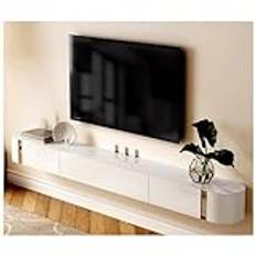 Svävande TV-bänk i beige, modern mediekonsol i trä, med förvaringslådor, vägghylla, TV-hylla, modernt underhållningsskåp, TV-förvaringshylla med ihåligt ryggstöd (220 x