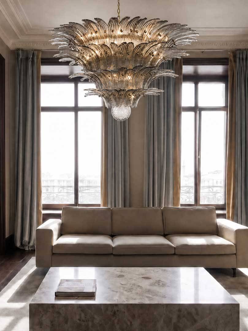 Murano Lysekrone - Palmette - 163 glas - Røgfarvet Mat guld uden patinering