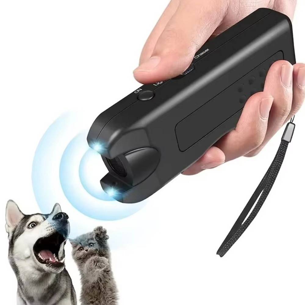 3 In 1 Ultrasonic Dog Repeller Battery Powered LED Light Anti Barking Training Device Portable Handheld Deterrent Tool