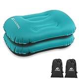 Campingkuddar, 2-pack uppblåsbar resekudde för nacke, ultralätt strandkudde med förvaringsväskor, uppblåsningskuddar ergonomisk luftkudde för nacke och ländryggsstöd – resor/strand/camping (blå)