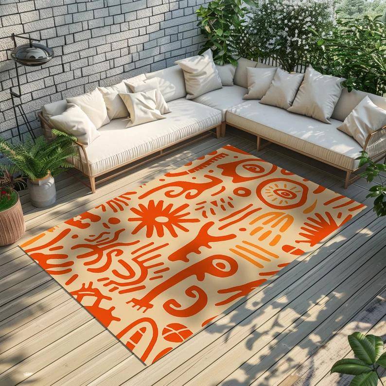 Orange Mat Utematta Heminredningsmatta Modern Mat Halkfri Mat Presentmatta Balkongmatta Vardagsrumsmattan, Sovrumsmattan Utomhusmatta white