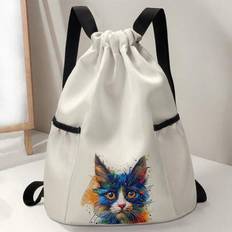 1pc Cat Pattern Drawstring Bag, Black Drawstring Sport/Gym Bag For Workout, Fitness, Travel, Swimming, Beach, Unisex For Men, Women, Girls, Boys, Gym - Multicolor - CSTD00087,CSTD00088,CSTD00067,CSTD04907,CSTD00082