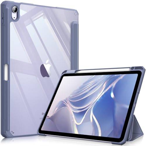 Fintie Hybridfodral för iPad Air 5. Generation 2022/iPad Air 4. Generation 2020 10,9 tum med pennhållare – stötsäkert skyddsfodral med transparent hårt skal på baksidan, lavendelgrå
