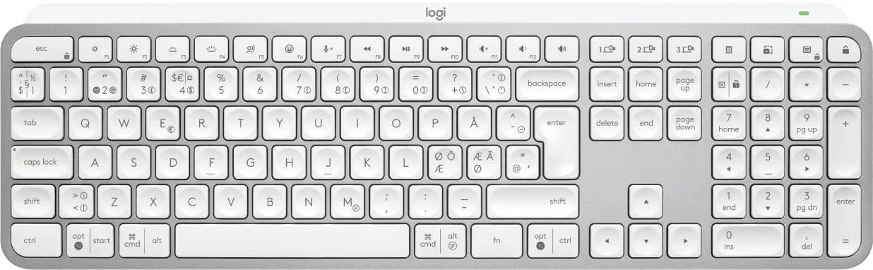 Logitech MX Keys S tastatur RF trådløs + Bluetooth QWERTY Dansk, Finsk, Norsk, Svensk Aluminium, Hvid