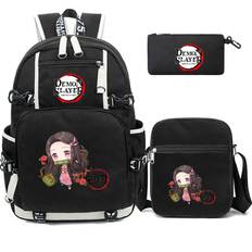3st/set Kamado Nezuko Demon Slayer Anime Cosplay Unisex Studenter Skolväska Ryggsäck Tecknad bokväska Laptop Reseryggsäck