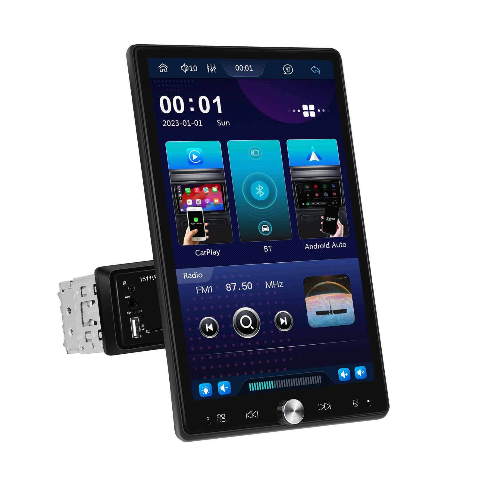 Autoradio 1DIN med 10,4'' touch skærm - CarvillZ 1511W - Trådløs Apple Carplay & Android Auto