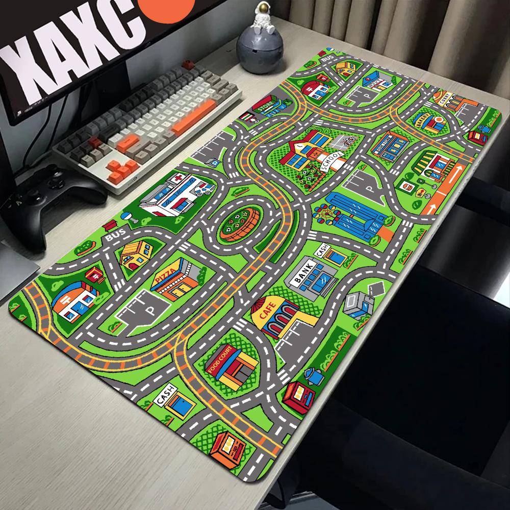 PC Gaming Setup Tillbehör Stadsväg Tecknad Musmatta Stor Skrivbordsmatta Musmatta Spelare 900x400 Datorbordsmattor Kontor XXL