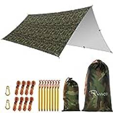 RYACO Tarp 3 x 5 m vattentät tältpresenning ultralätt med öljetter 6 jordspikar 6 rep, anti-UV snö regnskydd lätt kompakt för hängmatta camping vandring picknick resor utomhusaktiviteter