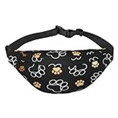 Mode moderna svarta vita guld trianglar lämpliga för sport, löpning, resor, utomhus bodypack, unisex herr och dam midjeväska, Hund tass tryck, En storlek, Cykelryggsäck
