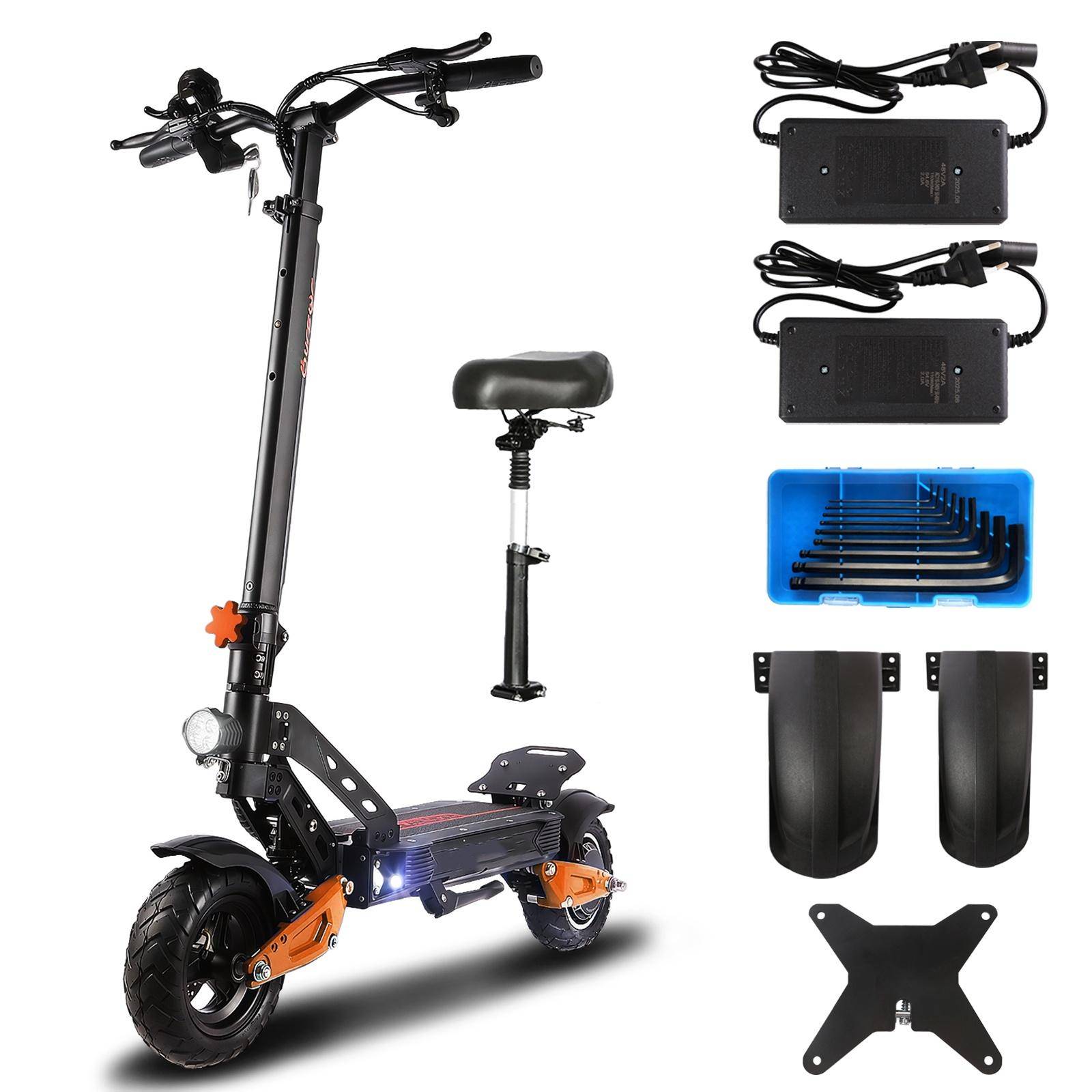 KX X1 elscooter för flera terränger för vuxna, 1000W motor, 48V16AH batteri, 10-tums landsvägsdäck, stadspendling, hopfällbar elscooter med sadel orange
