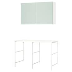 IKEA - ENHET opbevaringskombination, hvid/lys grågrøn, 139x63.5x90.5 cm
