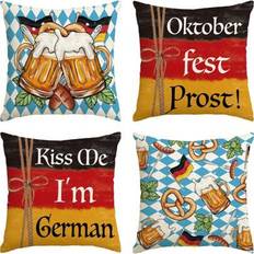 4 STK Oktoberfest Toss Örngott Freistaat Bayern Korv, öl och pretzels, tyska flaggans soffkuddfodral, ena sidan, inga kuddar - flerfärgad - 40*40,45*45,50*50