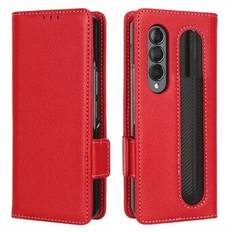 För Samsung Galaxy Z Fold4 5G PU läder plånboksfodral Litchi Texture Stand Slitstarkt PC Shell Book Flip Cover med pennhållare