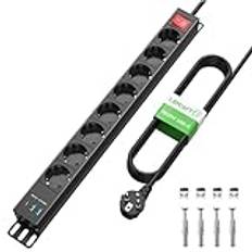 Grenuttag 8-vägs med överspänningsskydd väggmontering, flera uttag USB C PD20W med strömbrytare, aluminium grenuttag väggfäste för hem kontor industri, 1,8 m kabel, 16 A/3680 W, svart