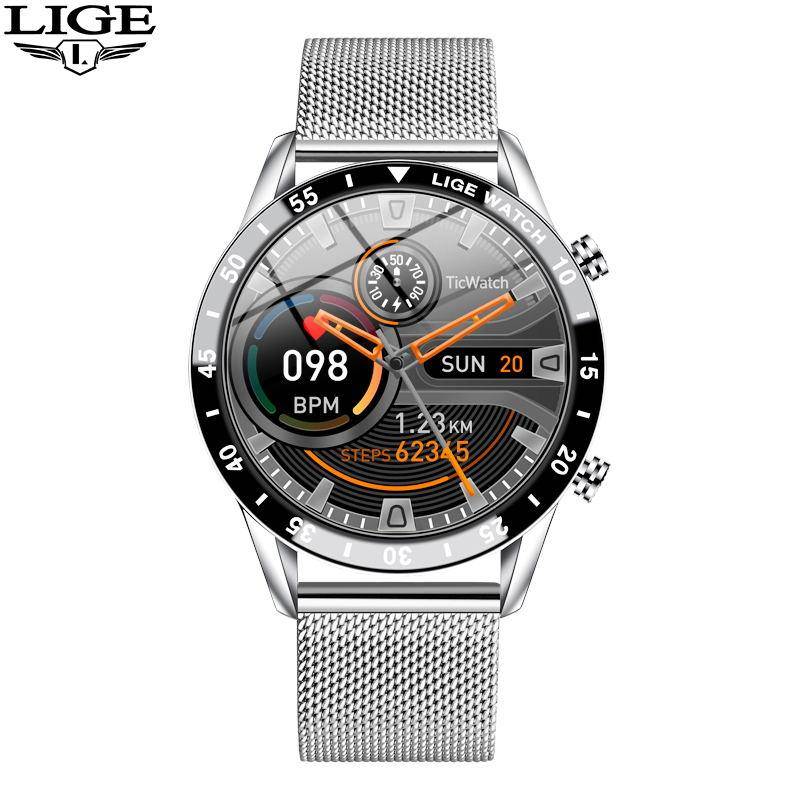 LIGE 2023 New Business Smart Watch Bluetooth Call Smartwatch Män Dam Vattentätt Sport Fitness Armband För IOS Android Honor Mesh belt silver