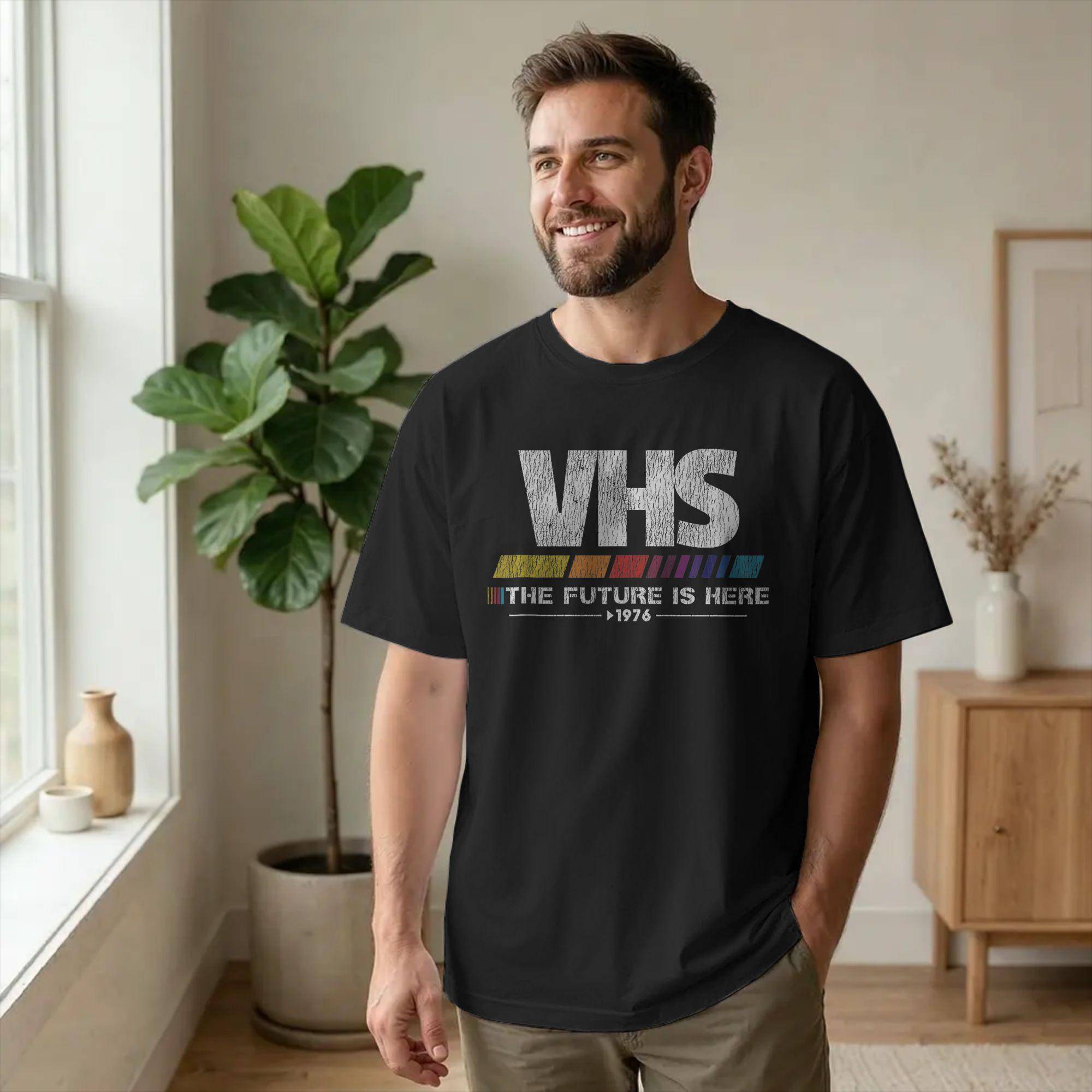 VHS Tape The Future Is Here 1976 T Shirt Unisex 100 Cotton Humor TShirt Crewneck Video Worn Out Tee Shirt Short Sleeve Clothes cm
