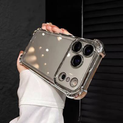 Lyxigt transparent mobilskal med elektroplätering, nytt moderikt silikonstötande skyddande mjukt skal, kompatibelt med , Galaxy, Honor Reno, för män/k - Silver (Multi-size)