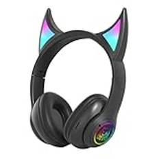 Wireless Over Ear Headphones | Headphones Wireless | Overear Headphones | Devil Cat Ear Cordless Gamer Headphones | Lightweight Over Ear Headset with Colorful Breathing Lights for Men & Women