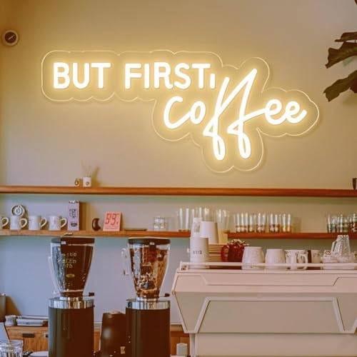 Kaffebarsskyltar för hem kök kafé hörn kafé dekor LED dimbar men först kaffe lysande neonskyltar 5 V USB-driven med hängande kedja, gåvor för födelsedag kafé öppen