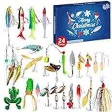 Julfiske Adventskalender, Adventskalender Fiskeredskap Set - 24X Julkalender med Fiskedrag Set,Julfiske Nedräkningskalender Fiskedrag Set