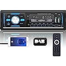 CAMECHO 2023 DAB Single Din bilstereo med Bluetooth handsfree/FM/AM/RDS radio/4x50W/2 USB/AUX-ingång/SD/TF-kort + fjärrkontroll