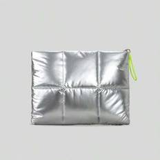 15.6inch Apple Laptop Case Soft Nylon Puffer Clutch Bag Padded Women Shoulder Crossbody Bagsfor Back To School School Stuff Bag For School Work Laptop - Silver