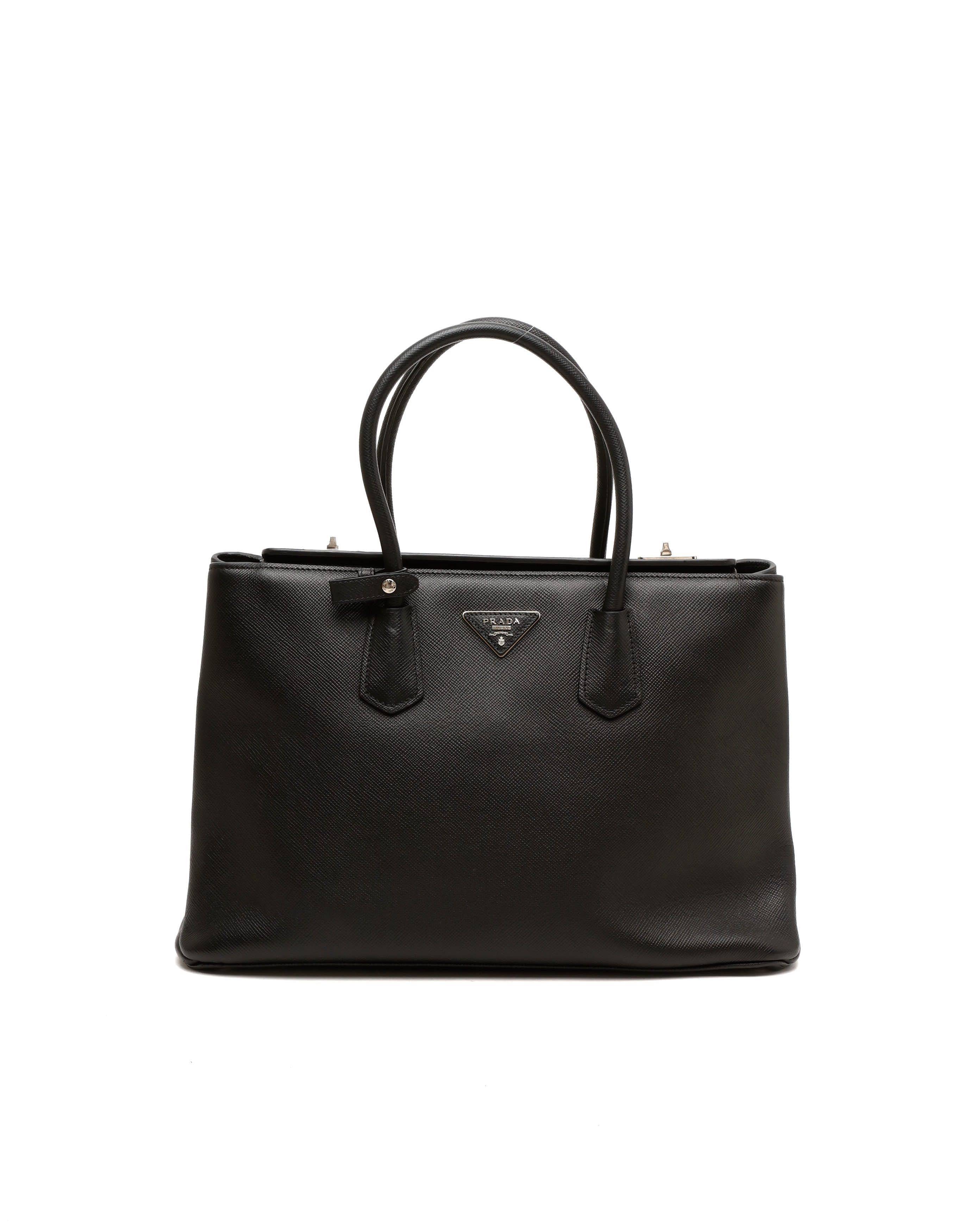 Prada Saffiano Twin Lock Tote Bag - Black - One Size